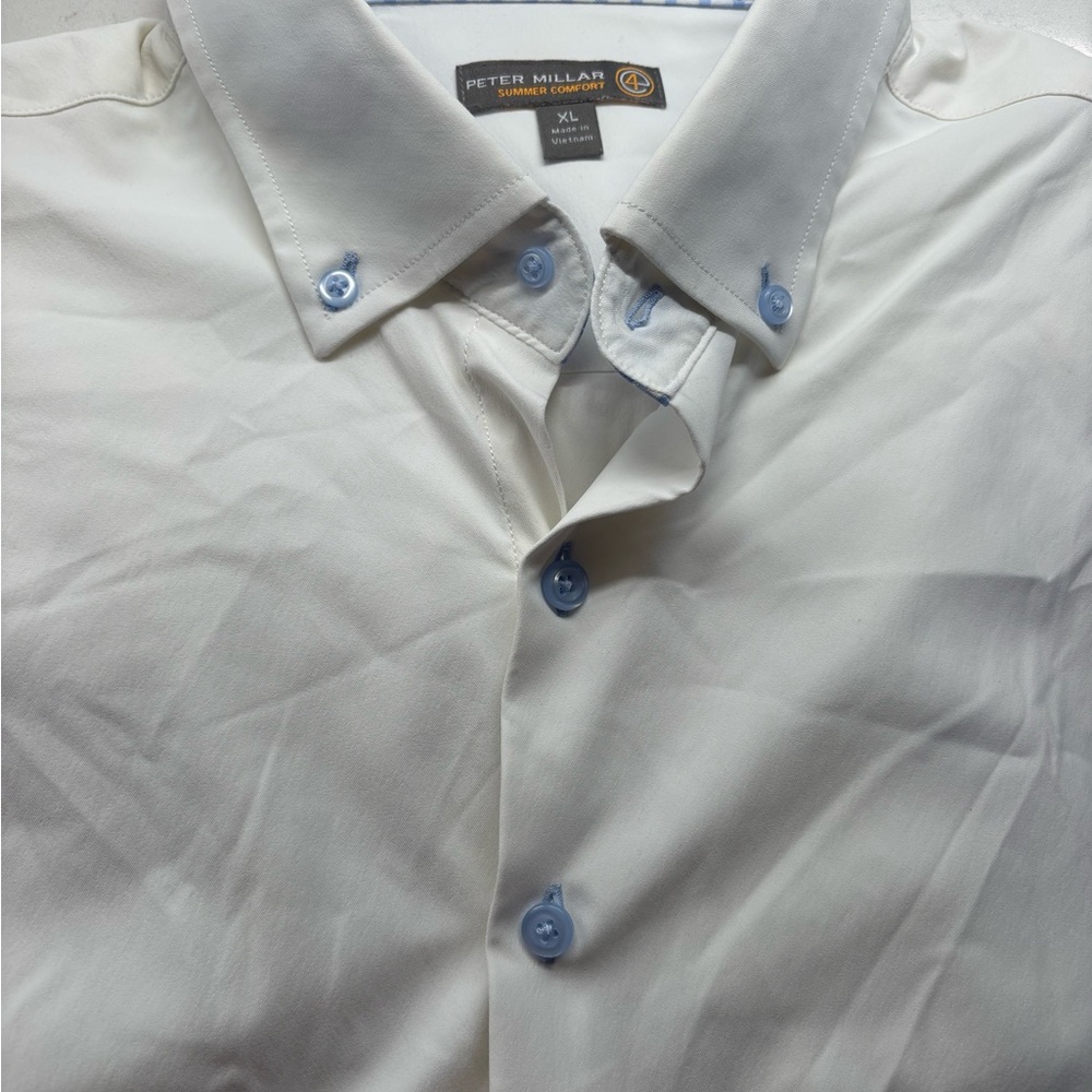 Peter Millar White Button Down Shirt Light blue details SUMMER COMFOFT